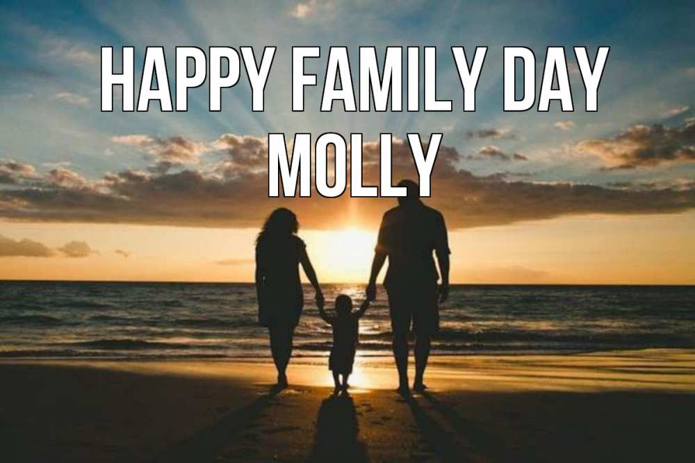 Greetings card с именем, Molly happy family day Море, пляж, закат, семья Greetings with text for free download 