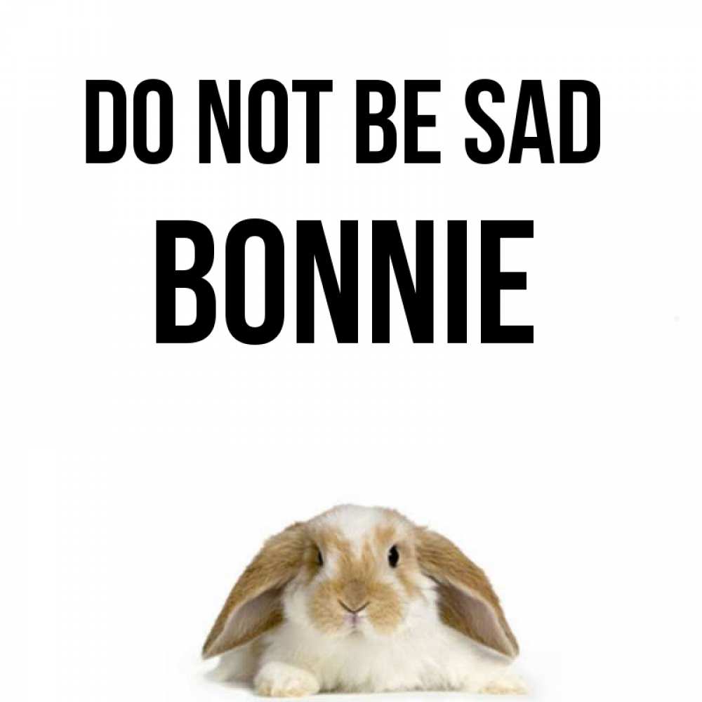 Greetings card с именем, Bonnie Do not be sad коричнево белый заяц с большими ушками Greetings with text for free download 