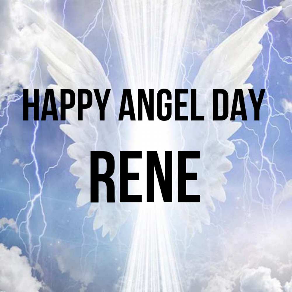 Greetings card с именем, Rene happy angel day молнии на небе и свет Greetings with text for free download 
