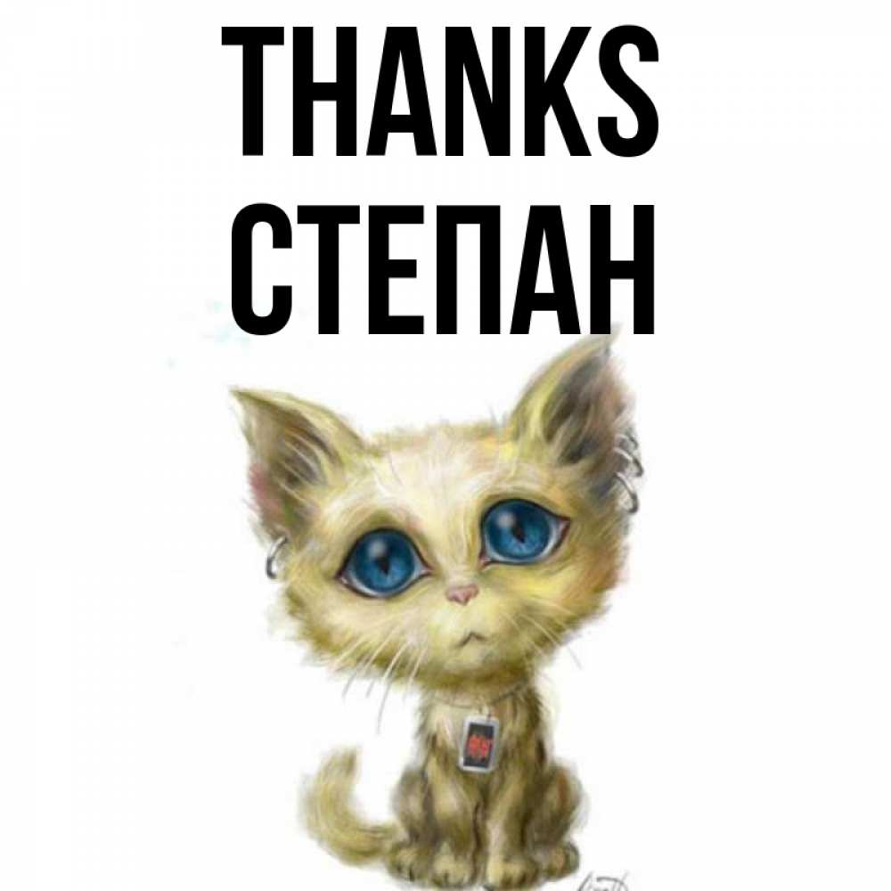 Greetings card с именем, Степан Thanks рисованный кот благодарит вас Greetings with text for free download 