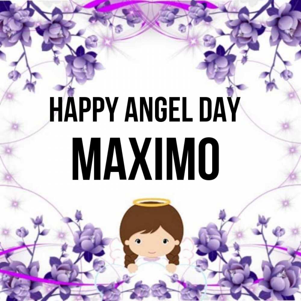 Greetings card с именем, Maximo happy angel day с именинами в рамочке Greetings with text for free download 