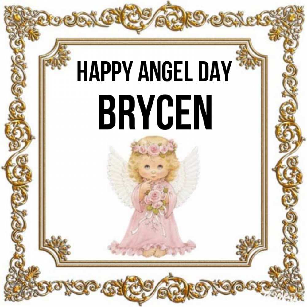 Greetings card с именем, Brycen happy angel day девочка ангел с крыльями и цветами в розовом платье Greetings with text for free download 