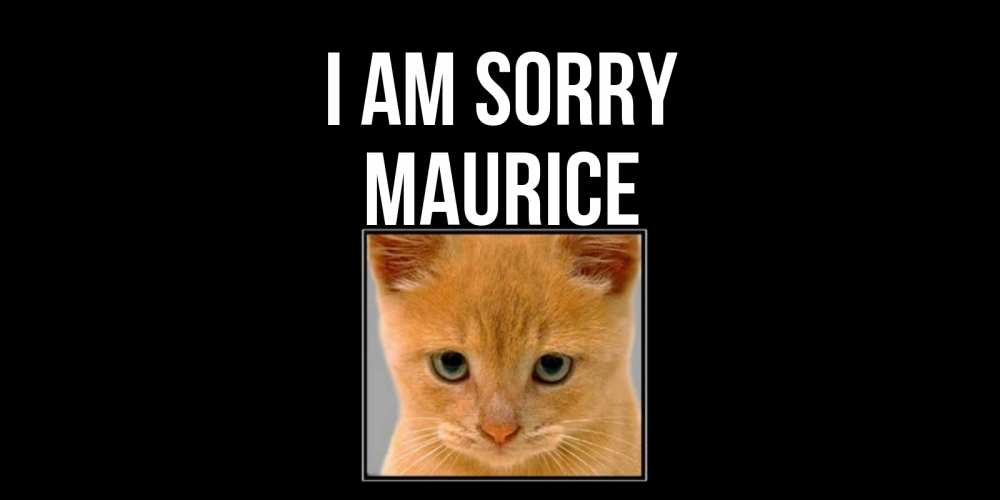 Greetings card с именем, Maurice I am sorry рыжий грустный кот просит прощения Greetings with text for free download 