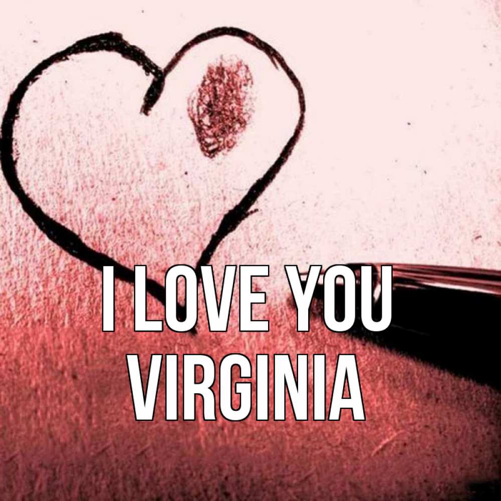 Greetings card с именем, Virginia I love you черное сердце Greetings with text for free download 