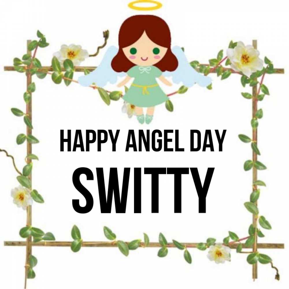 Greetings card с именем, switty happy angel day Ангел с нимбом Greetings with text for free download 