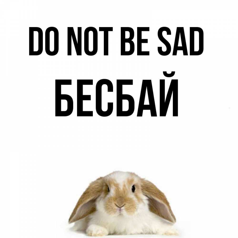 Greetings card с именем, Бесбай Do not be sad коричнево белый заяц с большими ушками Greetings with text for free download 