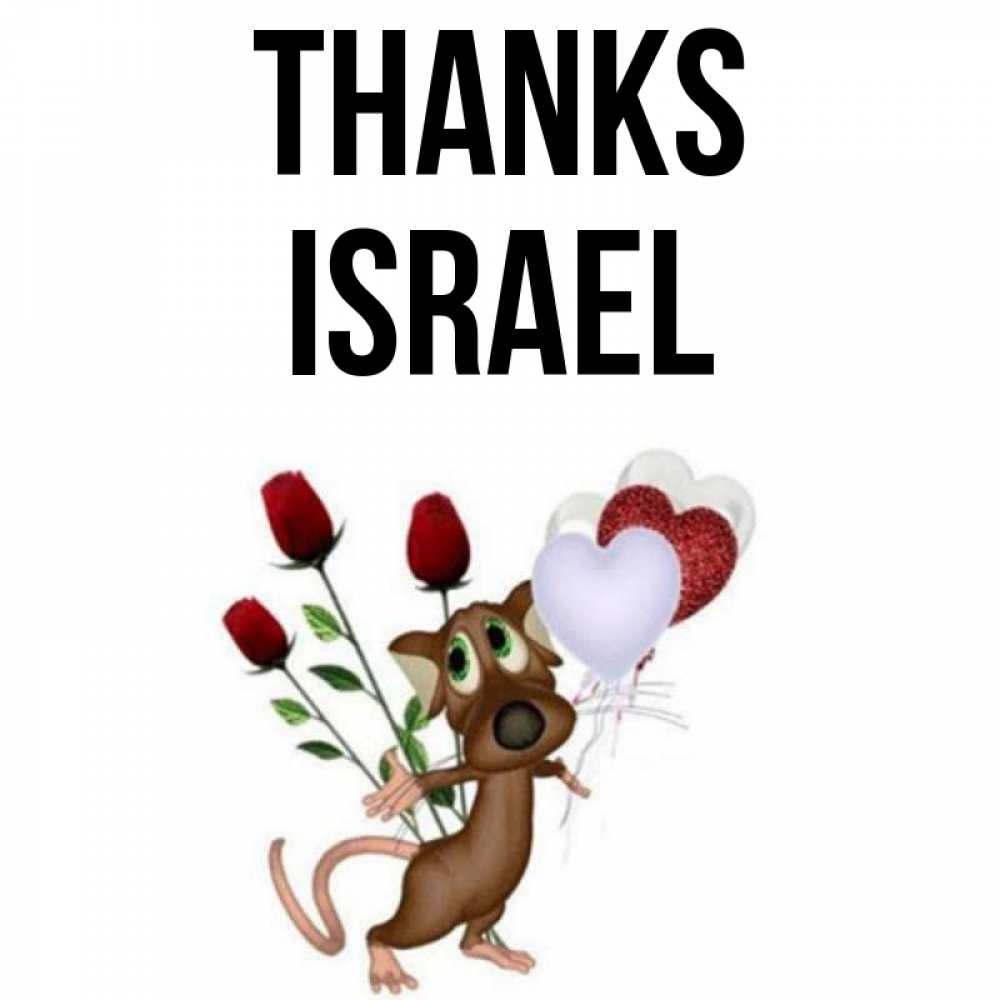 Greetings card с именем, Israel Thanks песик с шариками в форме сердец Greetings with text for free download 