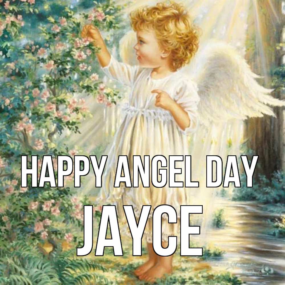 Greetings card с именем, Jayce happy angel day собирает цветы Greetings with text for free download 
