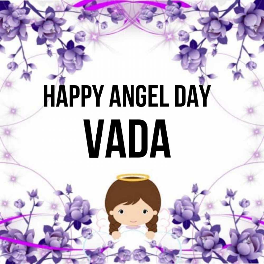 Greetings card с именем, Vada happy angel day с именинами в рамочке Greetings with text for free download 