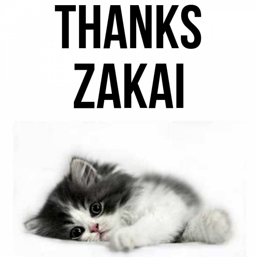 Greetings card с именем, Zakai Thanks черный и белый кот Greetings with text for free download 