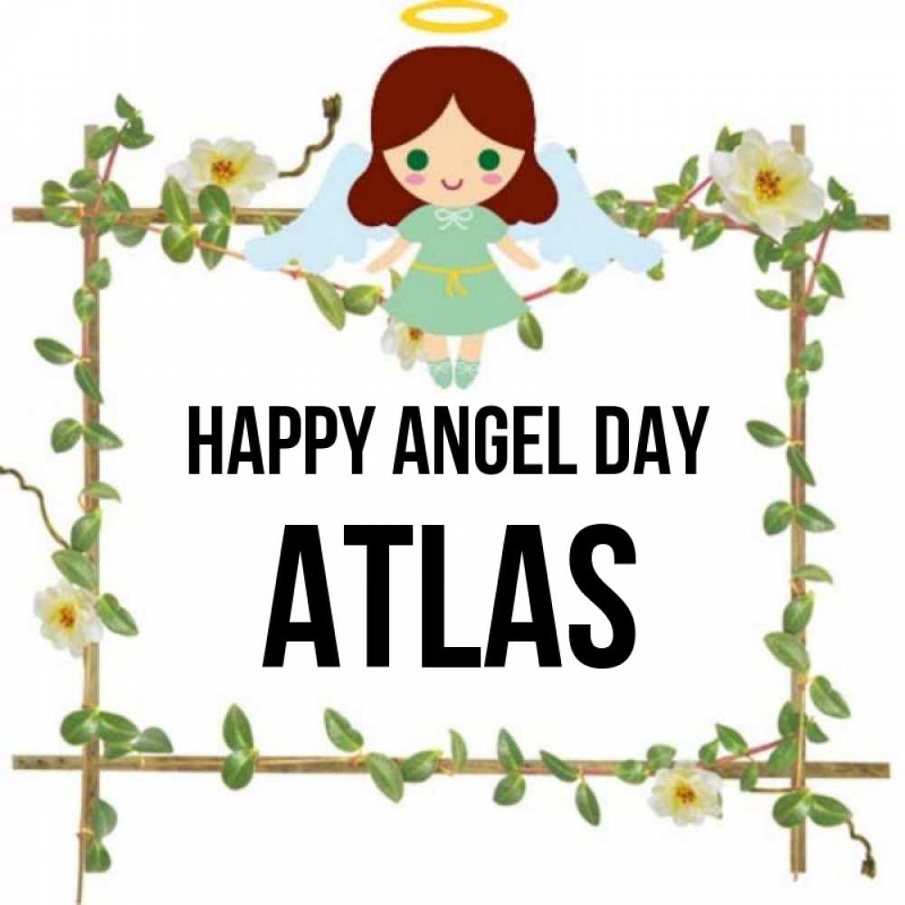 Greetings card с именем, Atlas happy angel day Ангел с нимбом Greetings with text for free download 