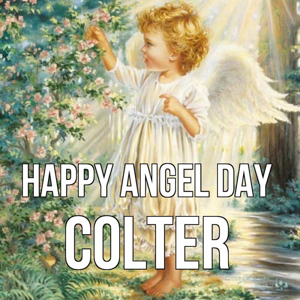 Greetings card с именем, Colter happy angel day собирает цветы Greetings with text for free download 