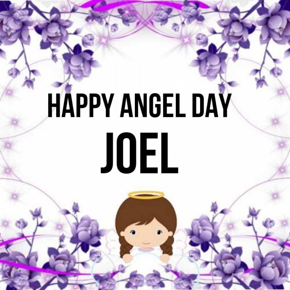 Greetings card с именем, Joel happy angel day с именинами в рамочке Greetings with text for free download 