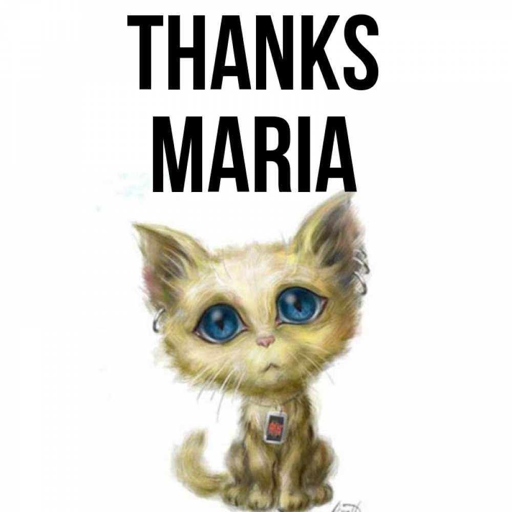 Greetings card с именем, Maria Thanks рисованный кот благодарит вас Greetings with text for free download 