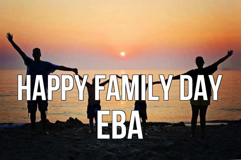 Greetings card с именем, Ева happy family day мама, папа, дети, дочка,сын, море, пляж, закат Greetings with text for free download 