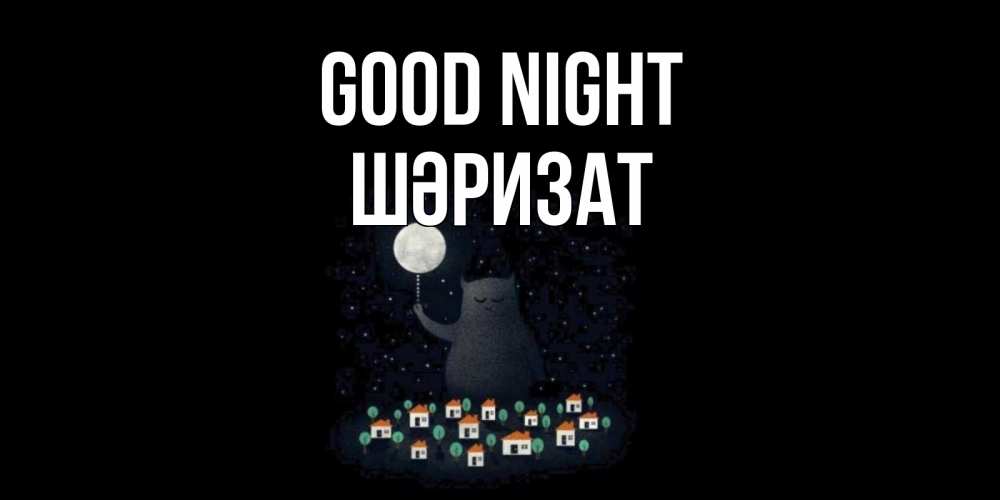 Greetings card с именем, ШӘРИЗАТ Good night кот,луна, ночь, звезды Greetings with text for free download 
