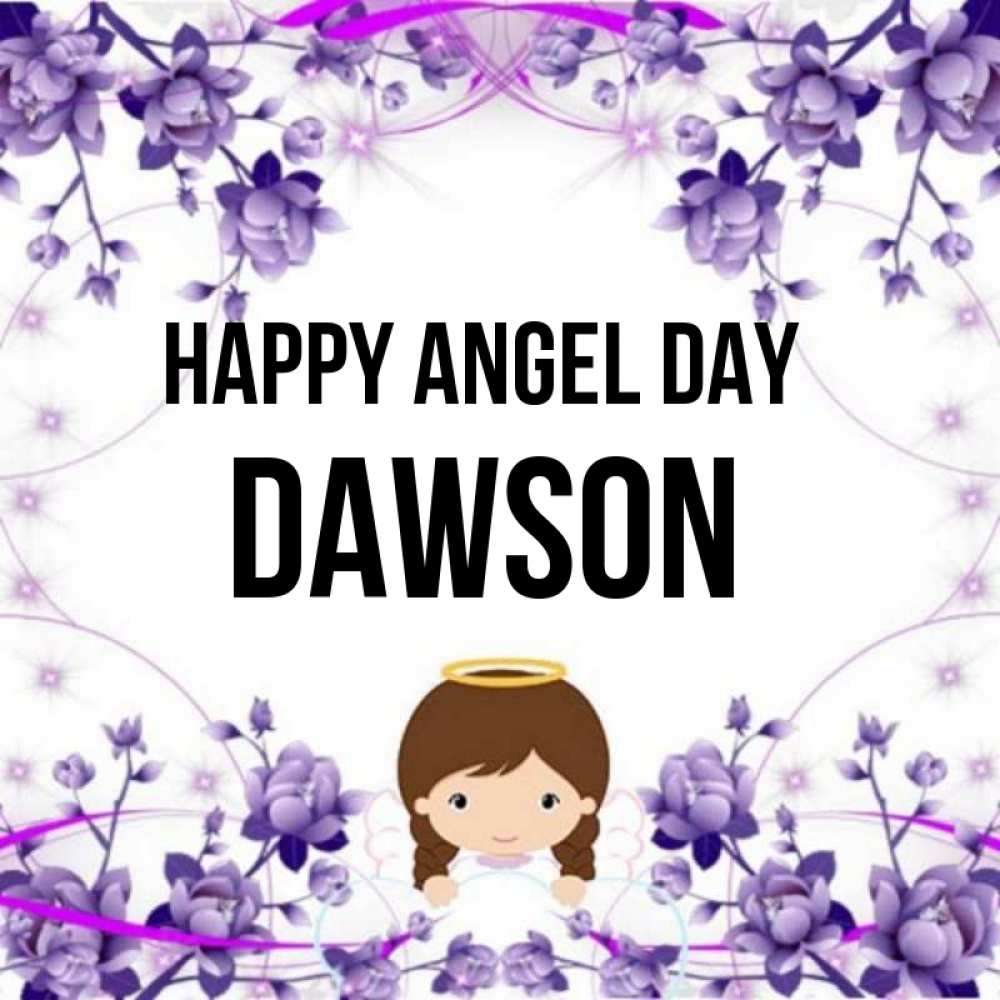 Greetings card с именем, Dawson happy angel day с именинами в рамочке Greetings with text for free download 