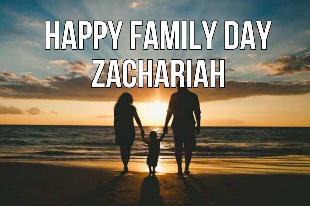 Greetings card с именем, Zachariah happy family day Море, пляж, закат, семья Greetings with text for free download 