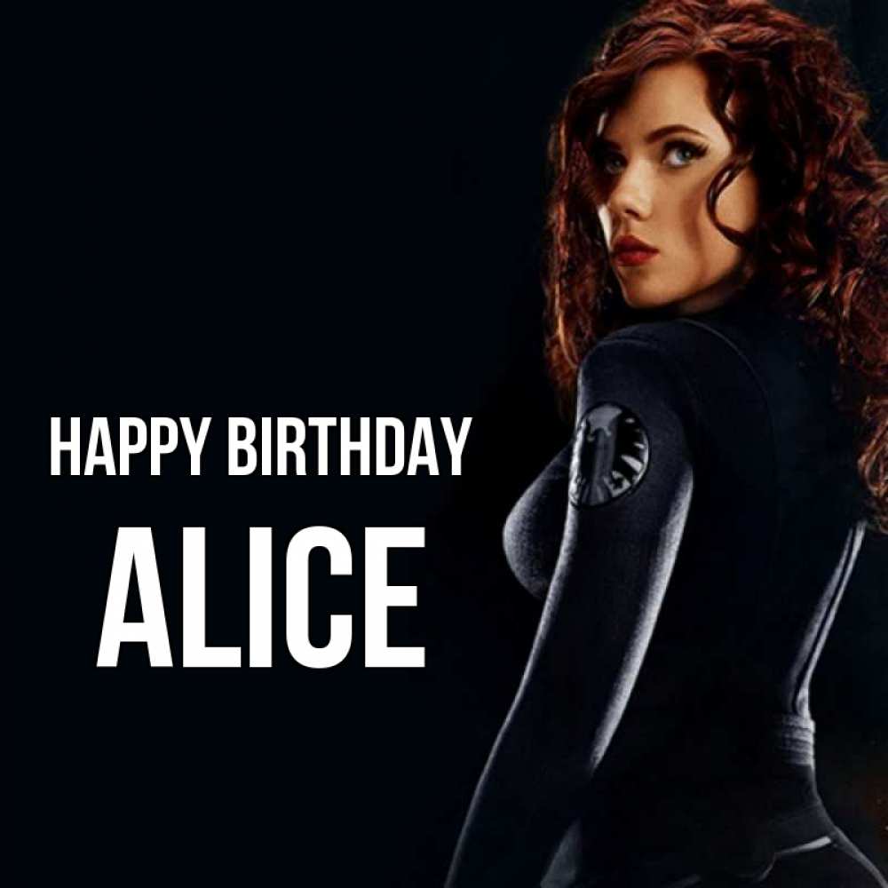Greetings card с именем, Alice Happy Birthday Марвел черная вдова Greetings with text for free download 