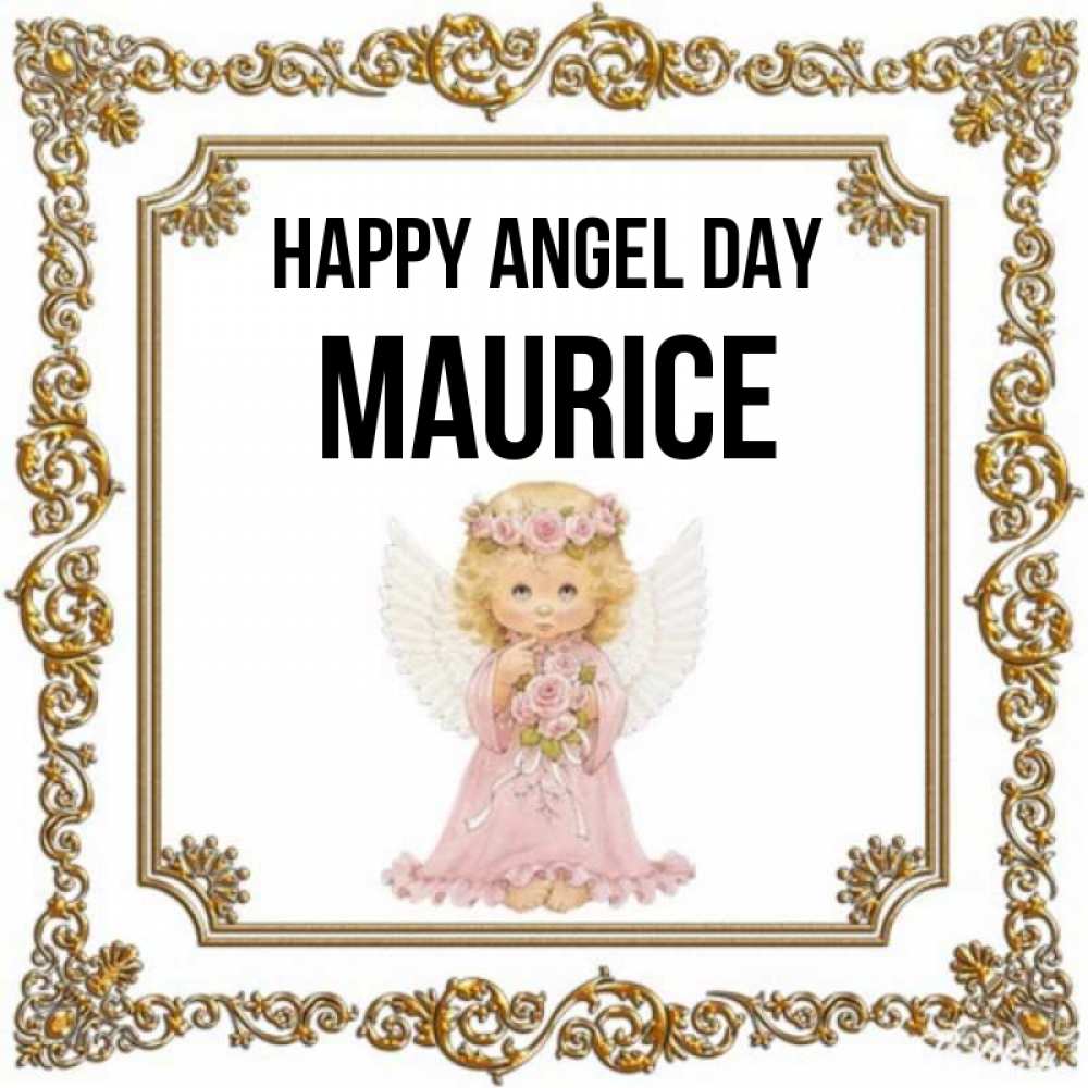Greetings card с именем, Maurice happy angel day девочка ангел с крыльями и цветами в розовом платье Greetings with text for free download 