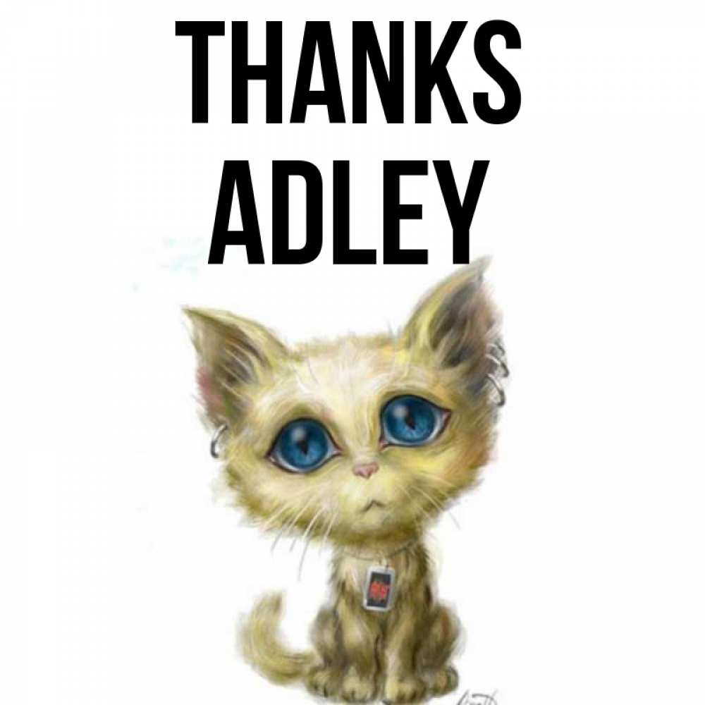 Greetings card с именем, Adley Thanks рисованный кот благодарит вас Greetings with text for free download 