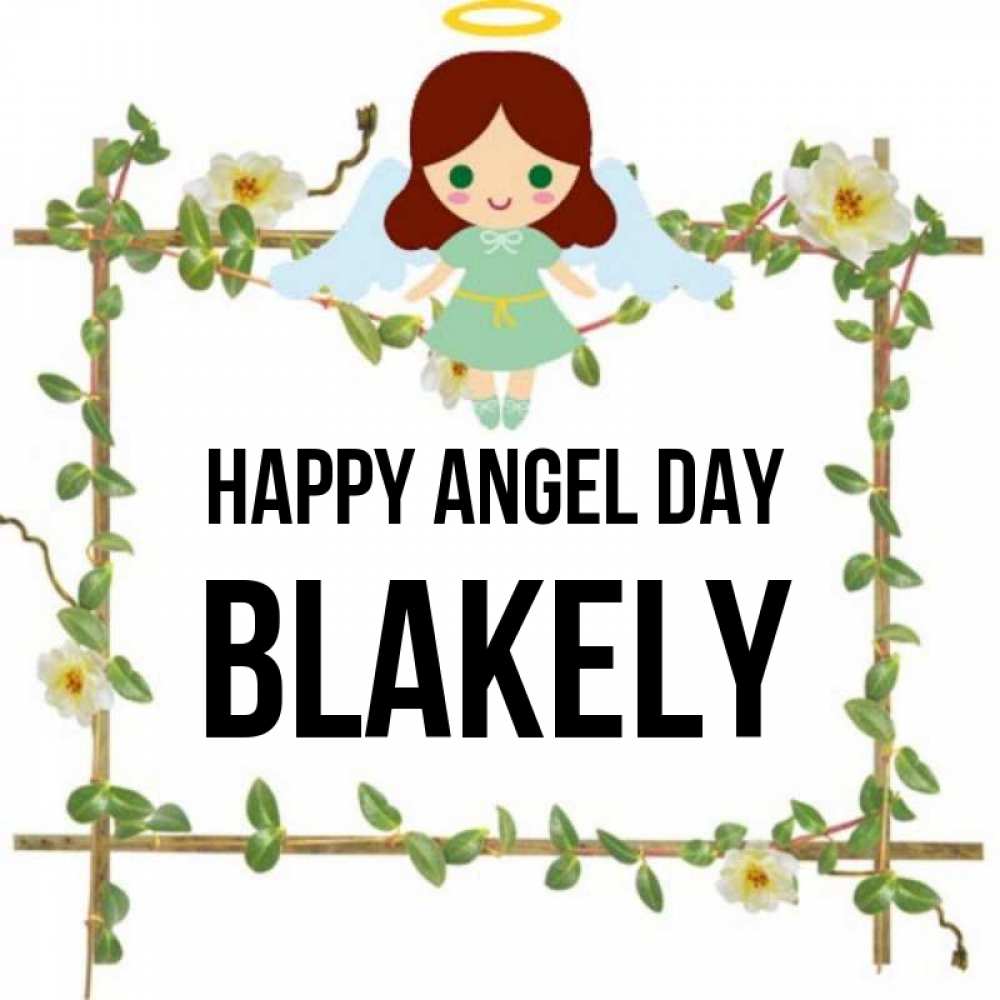 Greetings card с именем, Blakely happy angel day Ангел с нимбом Greetings with text for free download 