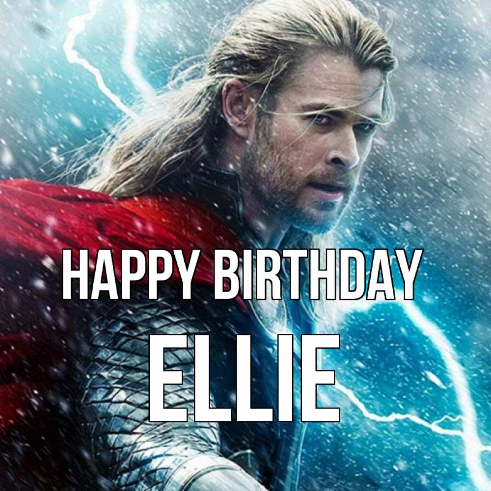 Greetings card с именем, Ellie Happy Birthday марвел боги Greetings with text for free download 