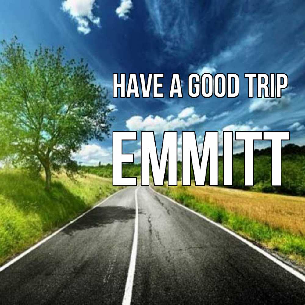Greetings card с именем, Emmitt Have a good trip яркие деревья и небо Greetings with text for free download 