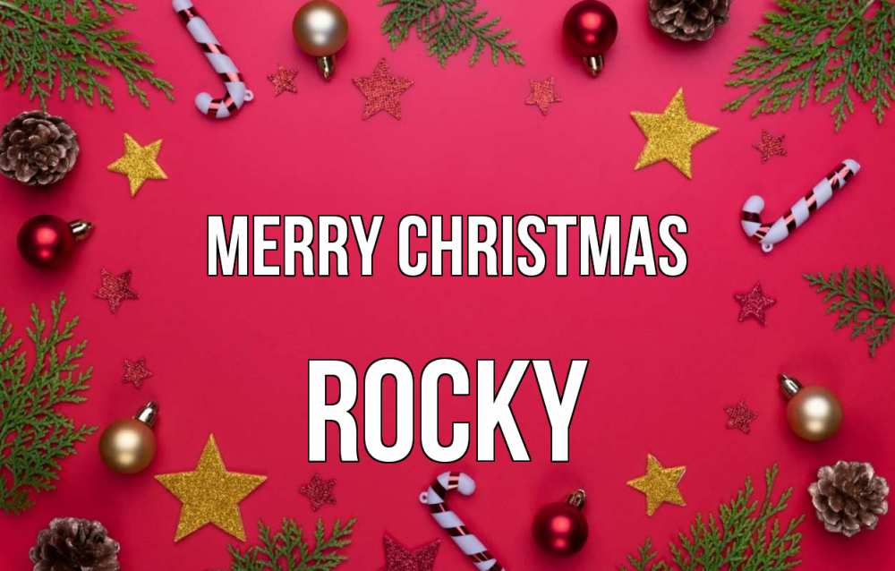 Greetings card с именем, Rocky Merry Christmas с рождеством Greetings with text for free download 
