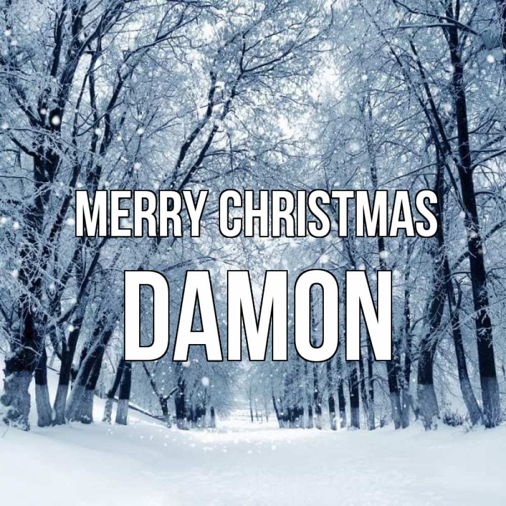 Greetings card с именем, Damon Merry Christmas снег, лес, парк Greetings with text for free download 