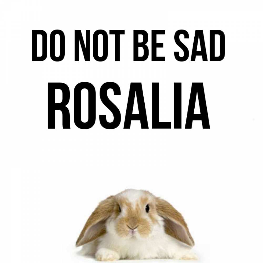 Greetings card с именем, Rosalia Do not be sad коричнево белый заяц с большими ушками Greetings with text for free download 