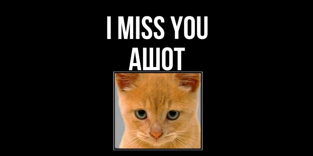 Greetings card с именем, Ашот I miss you открытки рыжий котенок скучает по тебе Greetings with text for free download 