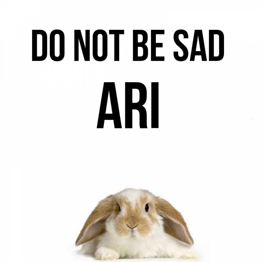 Greetings card с именем, Ari Do not be sad коричнево белый заяц с большими ушками Greetings with text for free download 