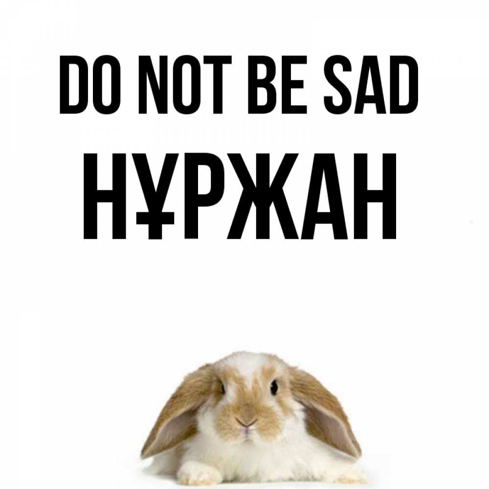 Greetings card с именем, НҰРЖАН Do not be sad коричнево белый заяц с большими ушками Greetings with text for free download 