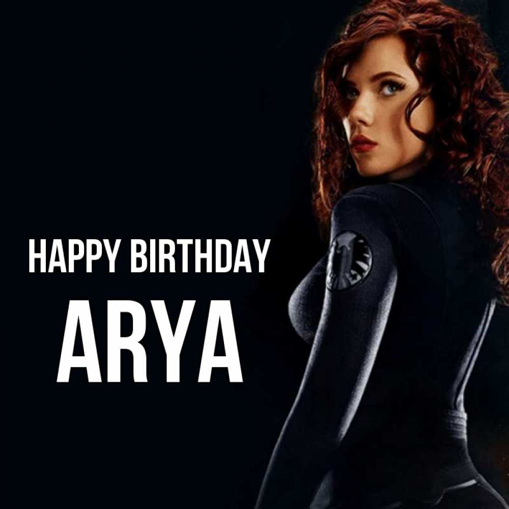 Greetings card с именем, Arya Happy Birthday Марвел черная вдова Greetings with text for free download 