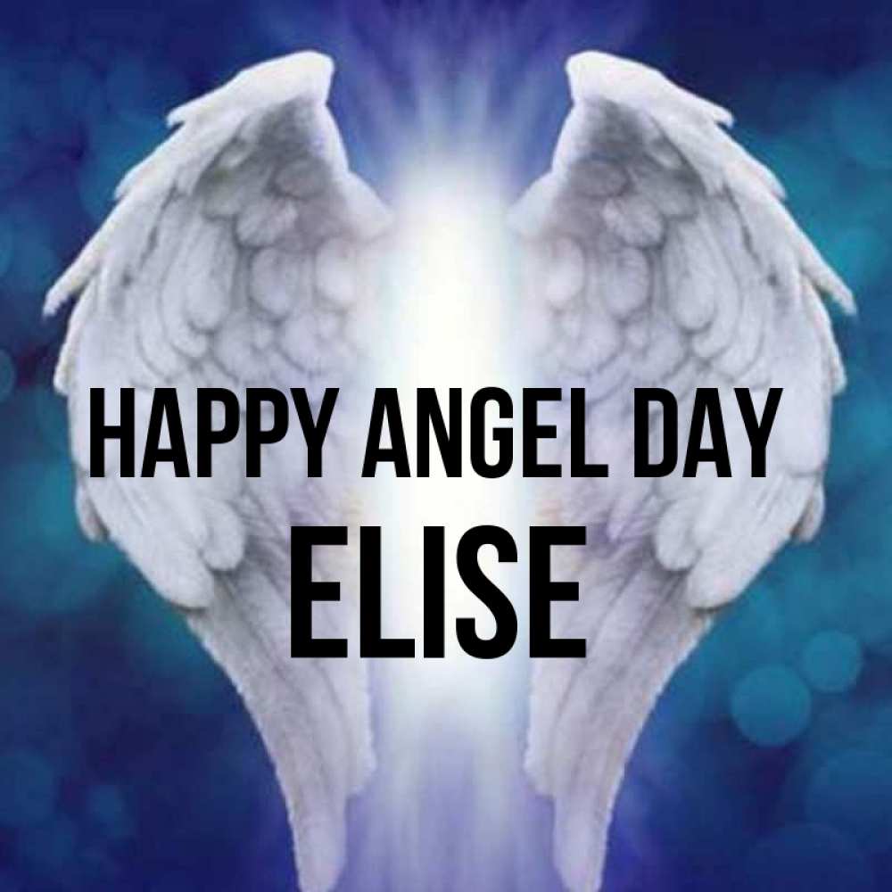 Greetings card с именем, Elise happy angel day синий фон и крылышки Greetings with text for free download 