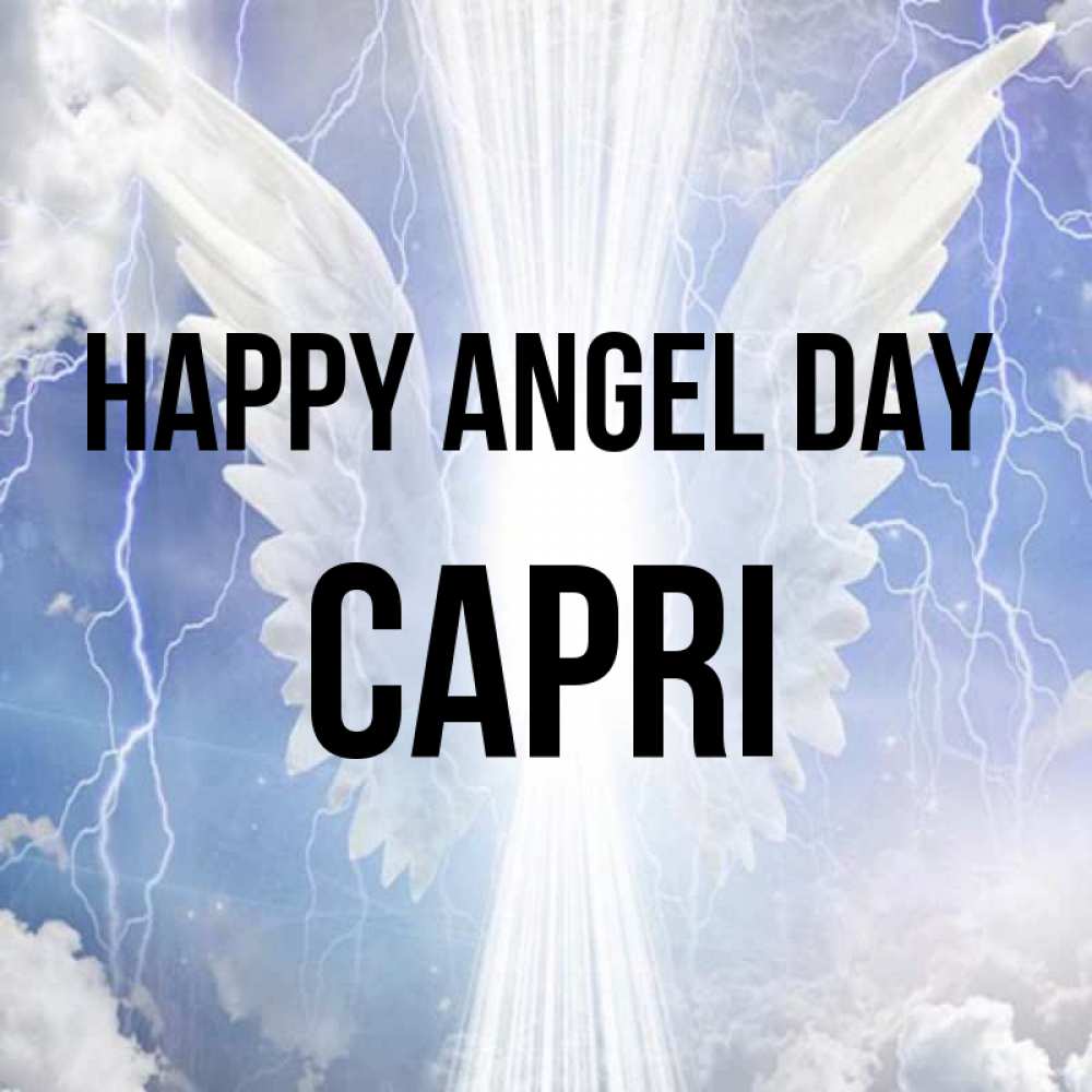 Greetings card с именем, Capri happy angel day молнии на небе и свет Greetings with text for free download 