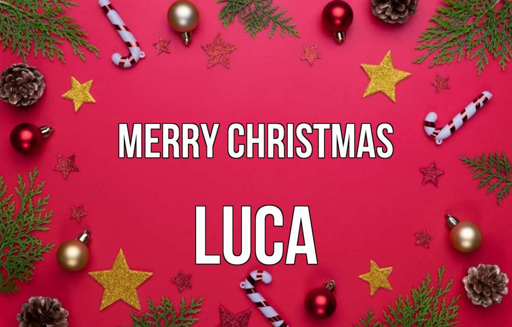 Greetings card с именем, Luca Merry Christmas с рождеством Greetings with text for free download 