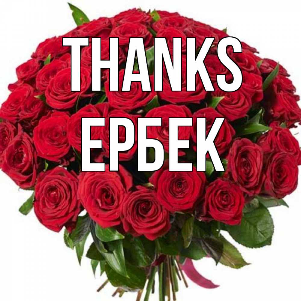Greetings card с именем, Ербек Thanks букет красных роз Greetings with text for free download 