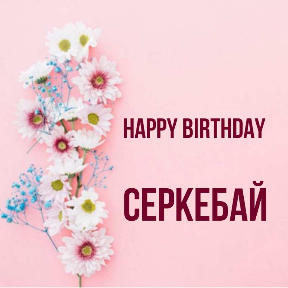 Greetings card с именем, СЕРКЕБАЙ Happy Birthday Родная моя с днем рождения тебя картинка с цветами белыми и голубыми Greetings with text for free download 