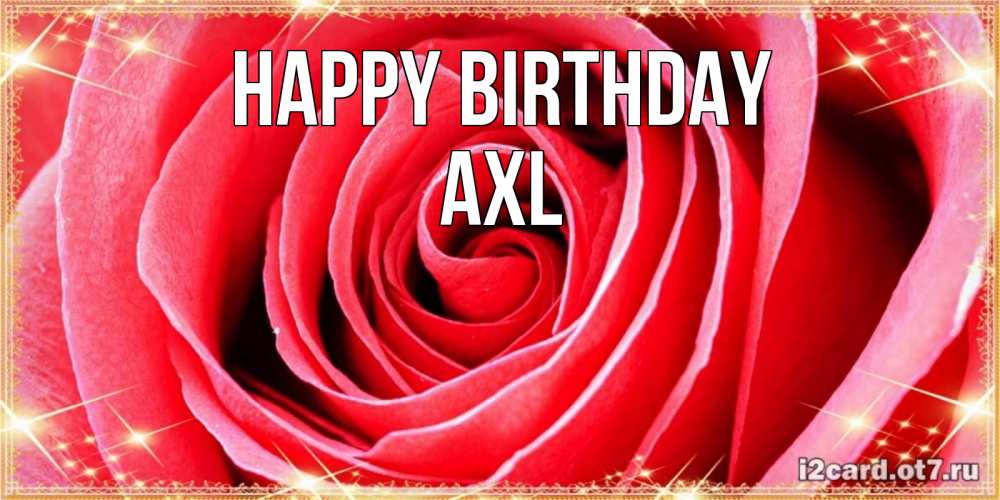 Greetings card с именем, Axl Happy Birthday розовая роза очень крупный бутон Greetings with text for free download 