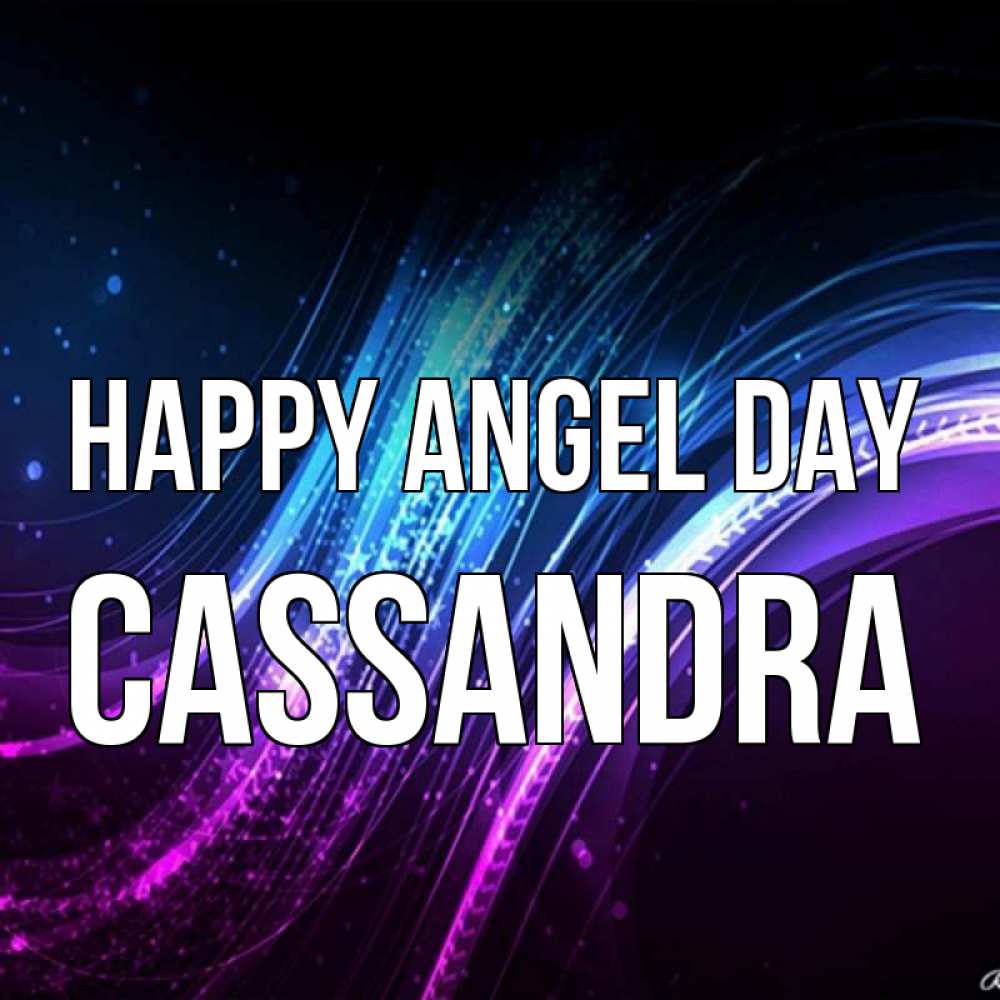 Greetings card с именем, Cassandra happy angel day фиолетовый фон Greetings with text for free download 