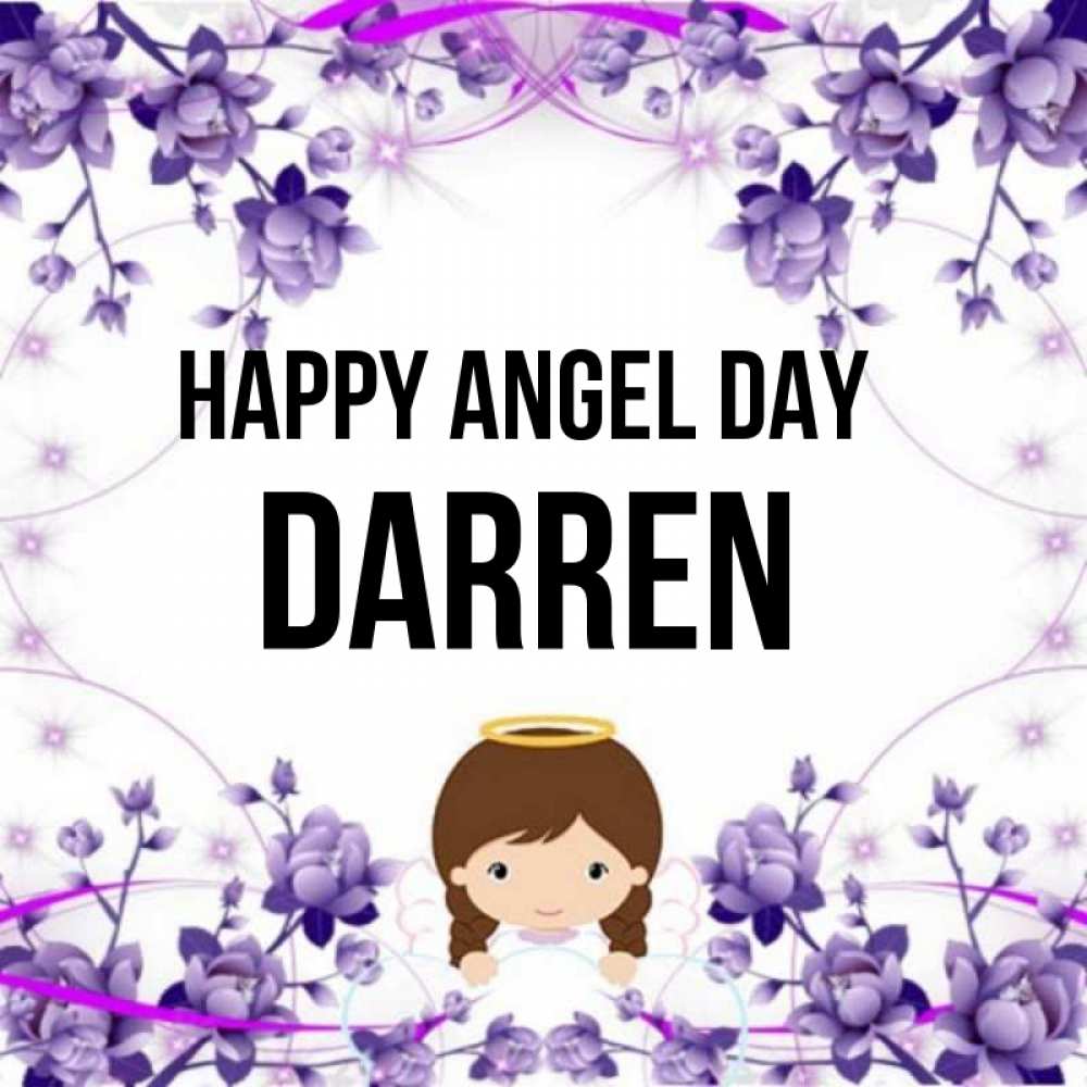 Greetings card с именем, Darren happy angel day с именинами в рамочке Greetings with text for free download 