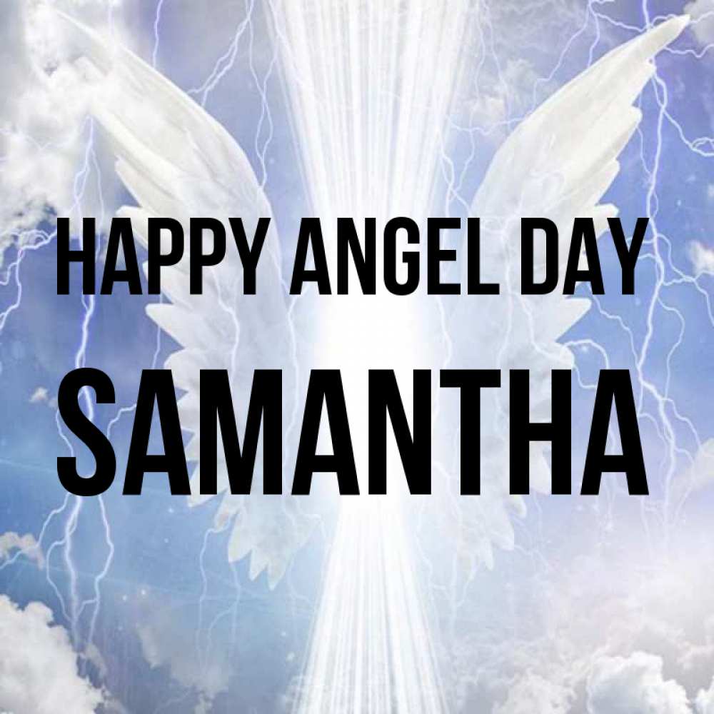 Greetings card с именем, Samantha happy angel day молнии на небе и свет Greetings with text for free download 