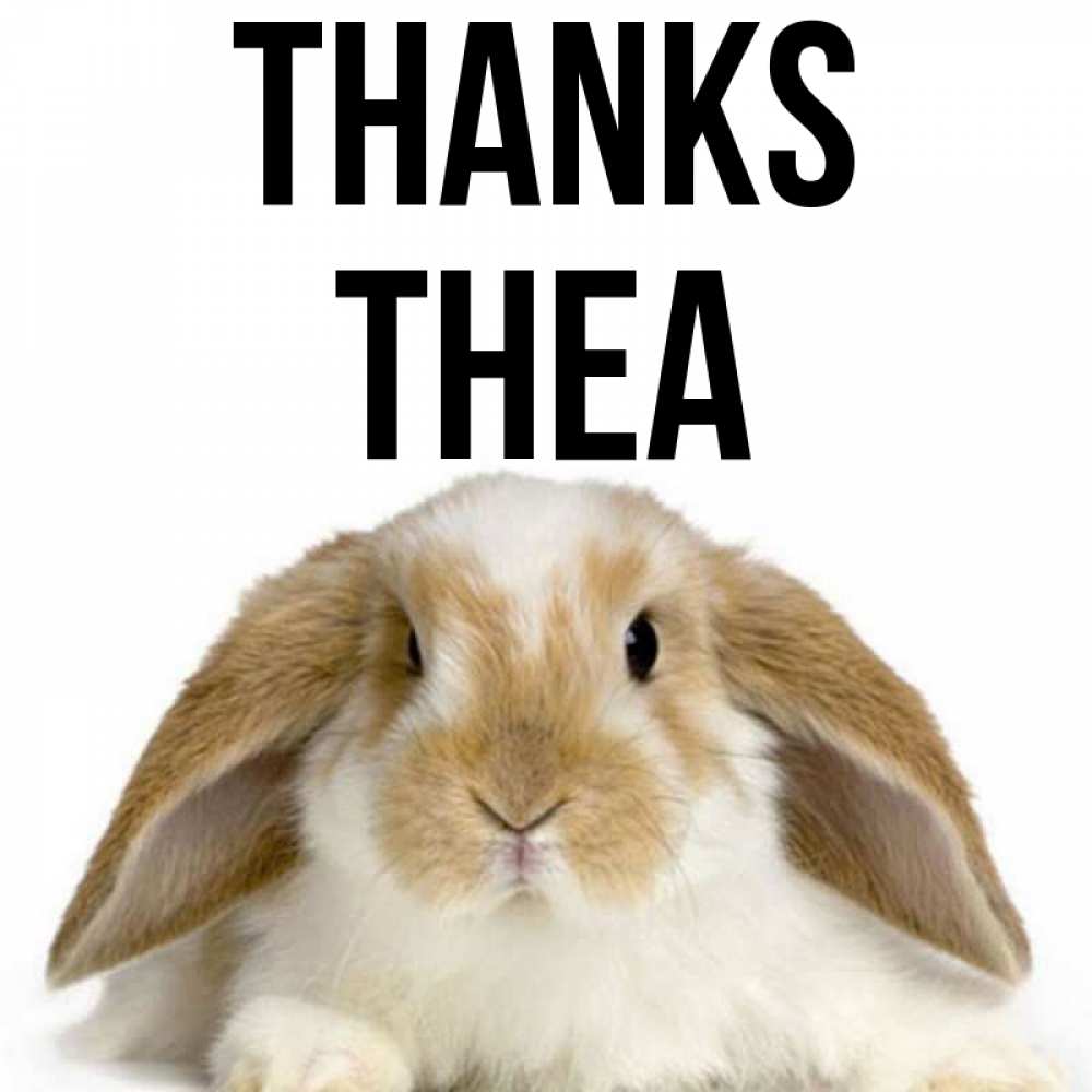 Greetings card с именем, Thea Thanks коричнево белый заяц Greetings with text for free download 