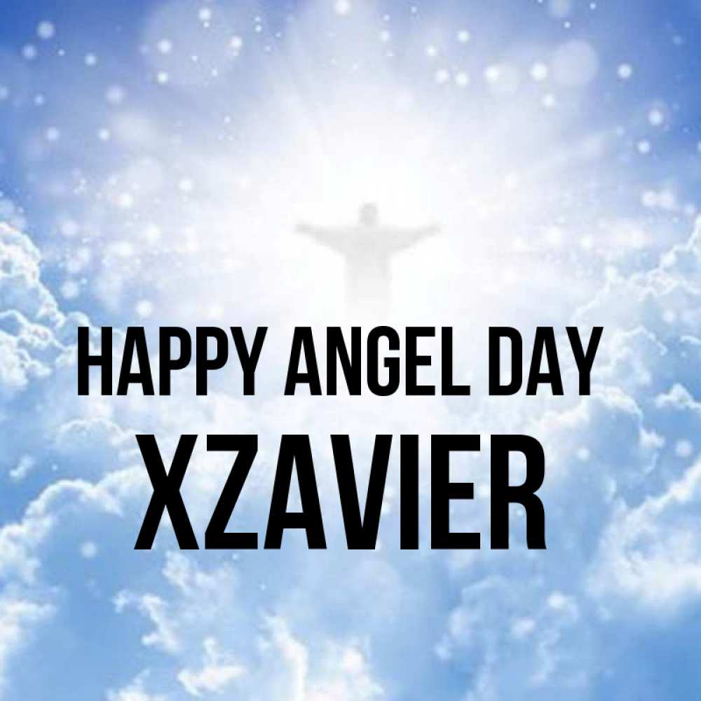 Greetings card с именем, Xzavier happy angel day ангел на облаках в свете солнца Greetings with text for free download 