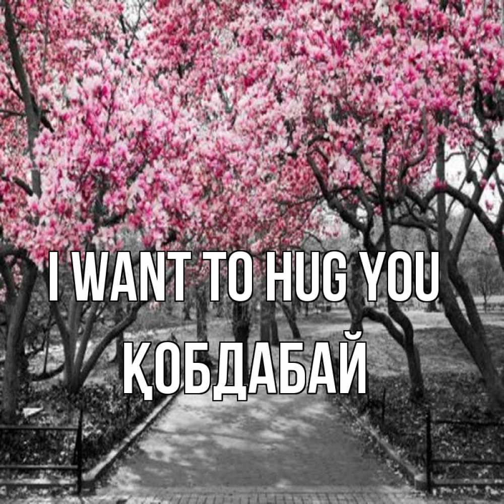 Greetings card с именем, Қобдабай I want to hug you обработанное фото Greetings with text for free download 