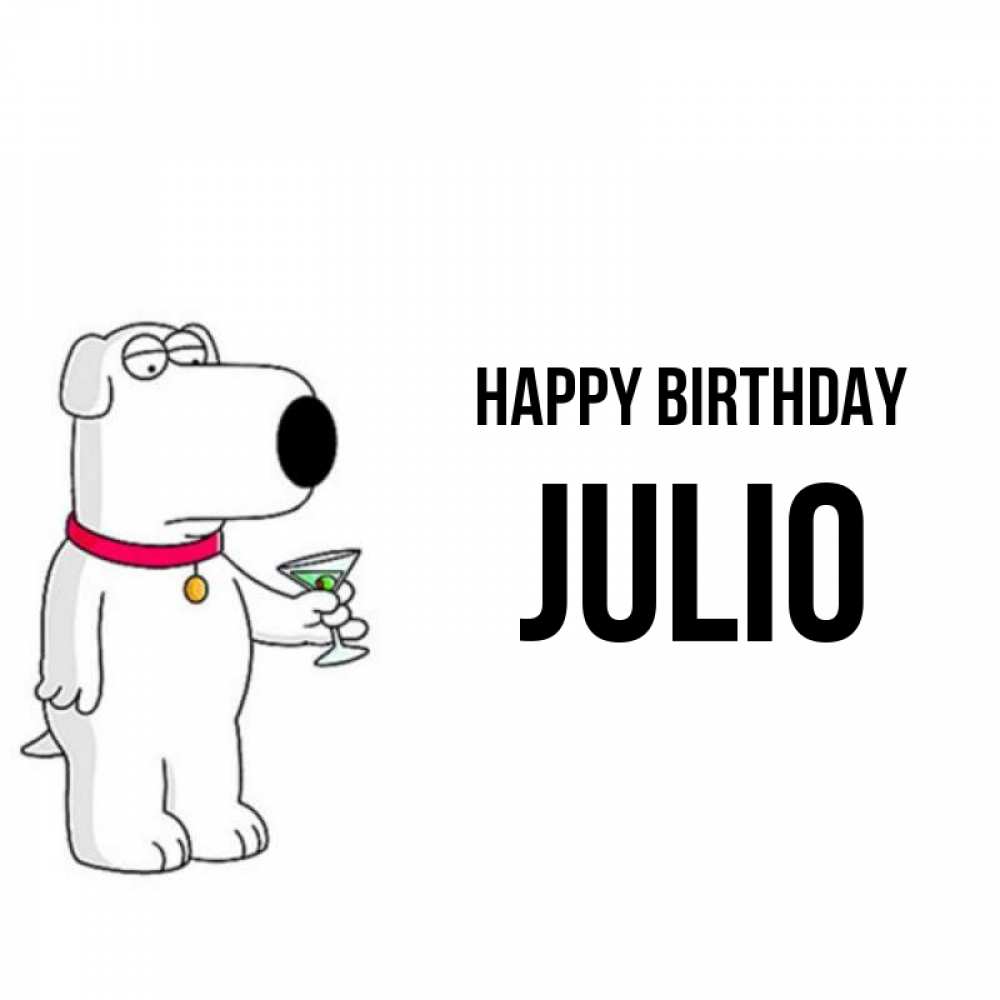 Greetings card с именем, Julio Happy Birthday песик с оливками Greetings with text for free download 