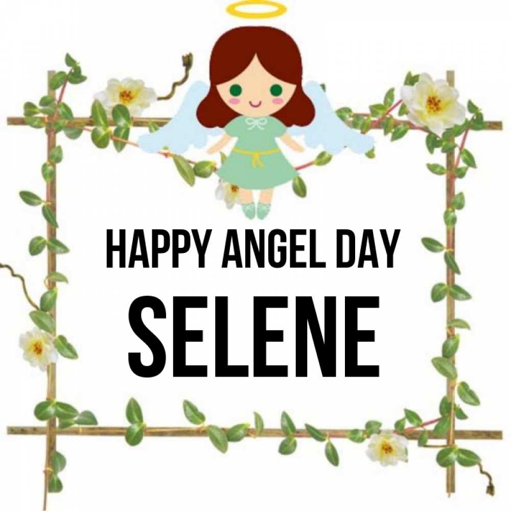 Greetings card с именем, Selene happy angel day Ангел с нимбом Greetings with text for free download 
