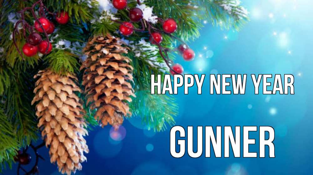 Greetings card с именем, Gunner Happy New Year Новый год, ель, шишки Greetings with text for free download 